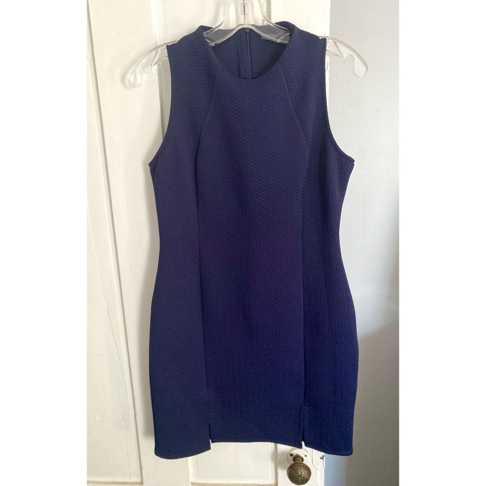 💐3/$12 Soprano Navy Blue Sheath Dress Sleeveless Quilted Herringbone Medium